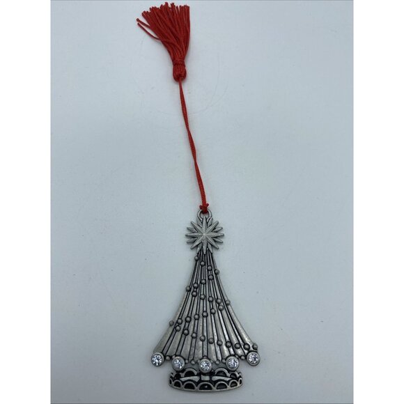 Avon 2020 Pewter Christmas Tree Ornament in Box w/ Red Pouch Crystal Rhinestones - Picture 3 of 8